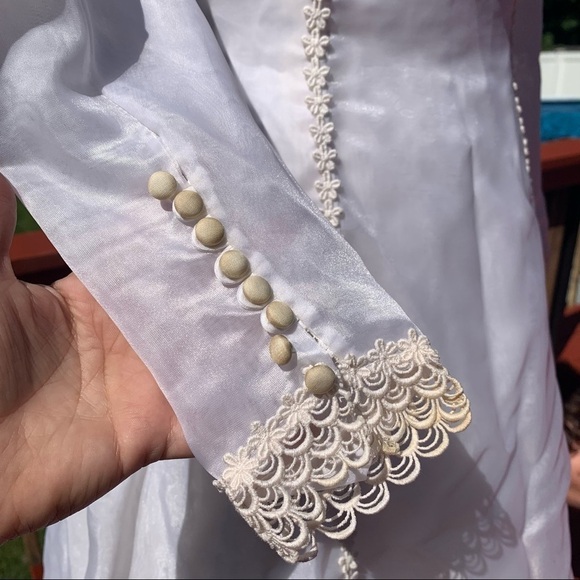 Bridal Vintage 1970s high neck long sleeve wedding dress & veils small - Picture 4 of 17